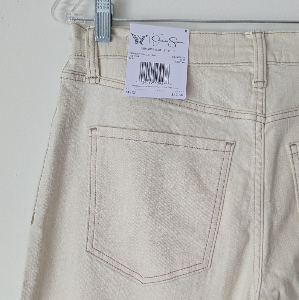 NWT Jessica Simpson Primrose Wide Leg Crop Cream Denim Jeans Size 8 - Picture 7 of 10